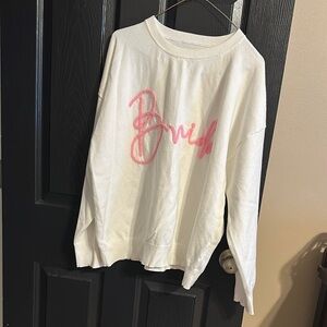 White 'Bride' Sweater with Pink Lettering